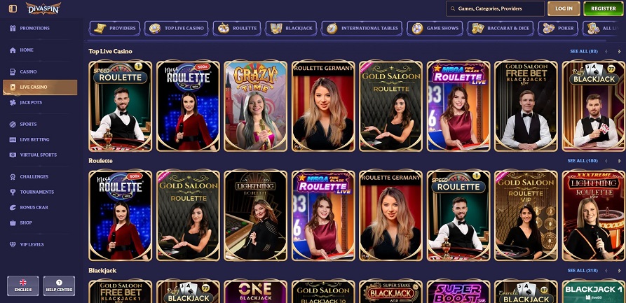 Divaspin Casino interface