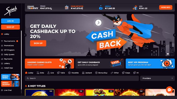 Spinch Casino interface